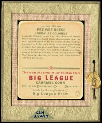 Picture, Helmar Brewing, R319-Helmar Card # 507, Pee Wee REESE (HOF), Yellow sky, blue fence, Louisville Colonels